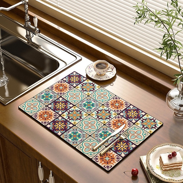 Color&Geometry Coffee Mat, Dish Drying Mats for Kitchen Counter