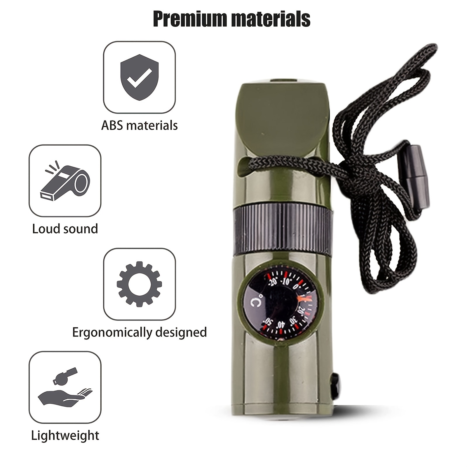  7 in 1 Multi-Function Compass, Outdoor Survival Safety Whistle  Compass Thermometer LED Mirror Magnifying Glass Multitool for Camping,  Hiking, Hunting, Fishing and Adventure (Black) : Sports & Outdoors