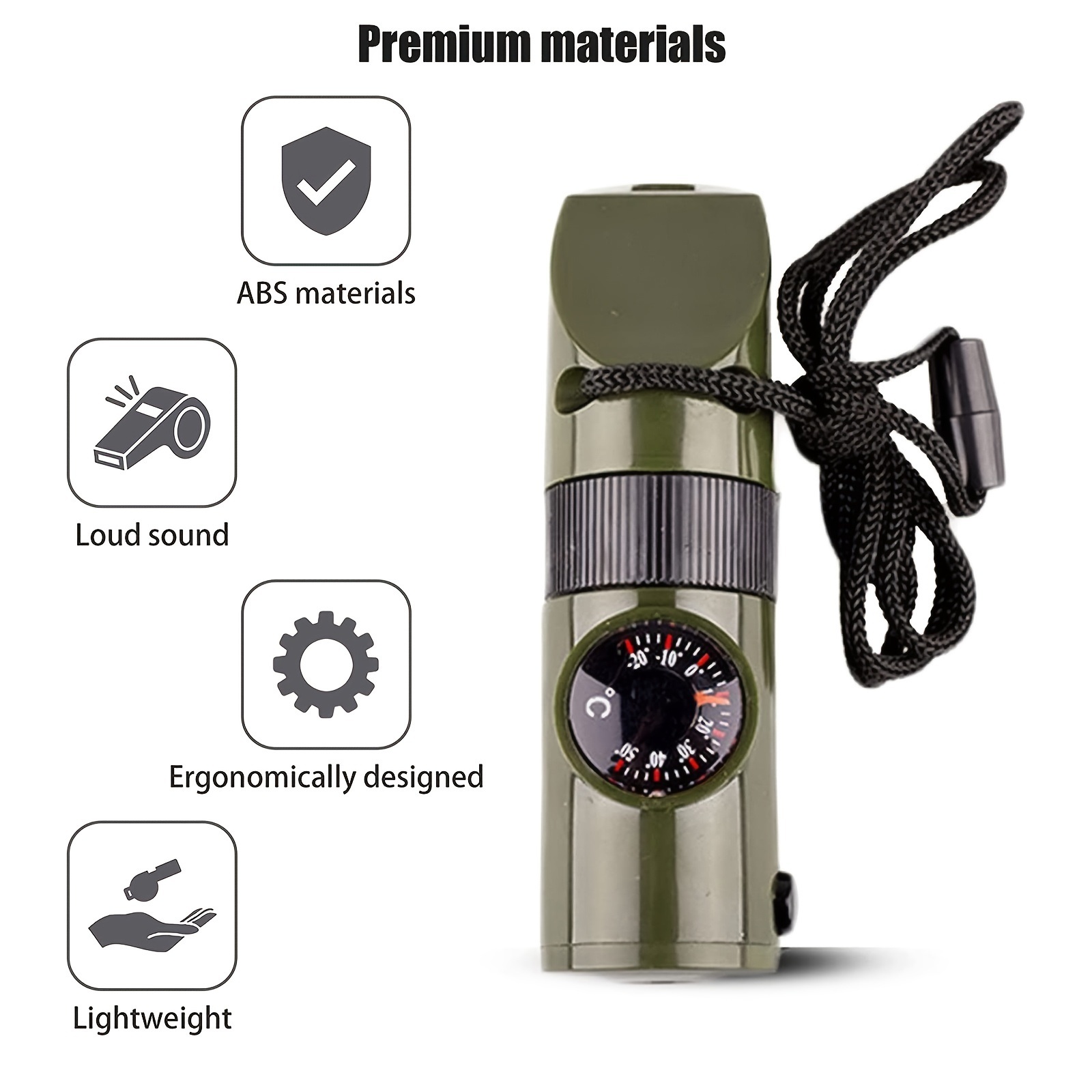 1pc 4-in-1 Outdoor Multifunctional Whistle With Compass, Magnifying Glass,  And Thermometer For Hiking & Camping